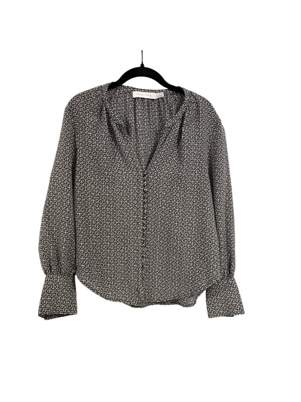 Bishop & Young Black White Print V-Neck Blouse‎ Size S